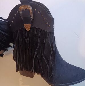 Black Fringe Western Ankle Boots, NEW TOO LARGE